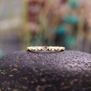 Vintage Moissanite Gold Wedding Band - 14K Gold Full Eternity Ring | Diamond Stackable Band Yellow Gold Ring | Matching Ring Wedding Ring image 4
