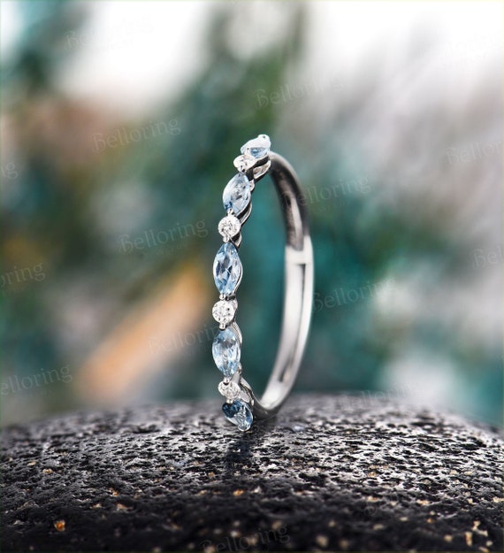 14K White Gold Blue Topaz Elegance Ring