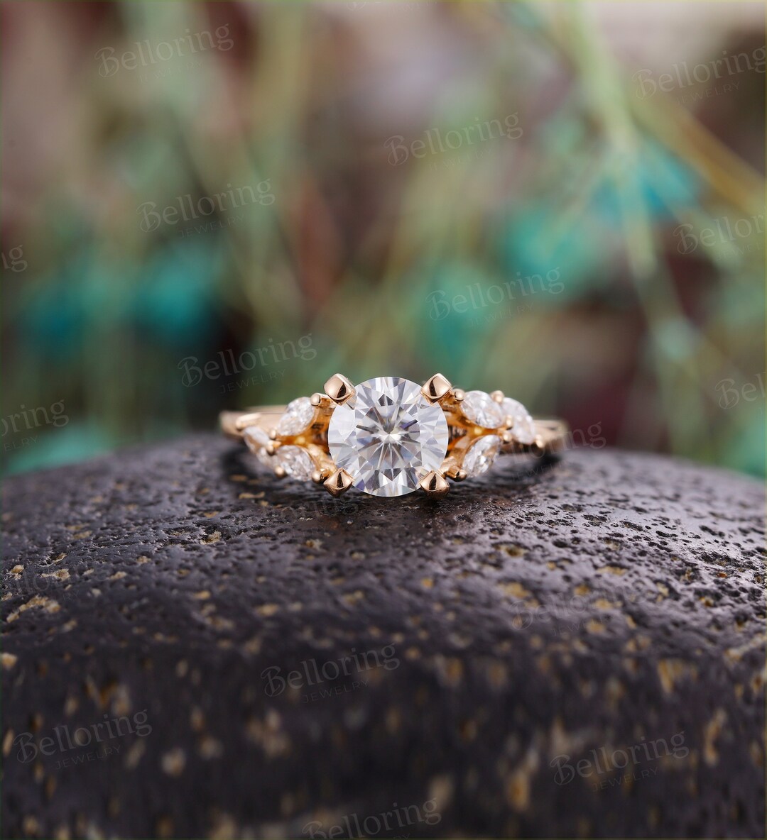 Yellow Gold Moissanite Engagement Ring Vintage Art Deco Marquise ...