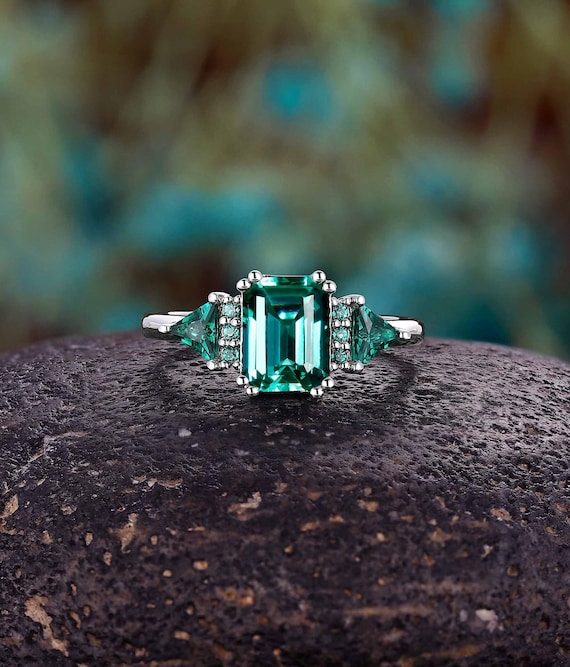 Vintage bague de fiançailles émeraude bague en or bague de mariage