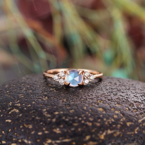Vintage Moonstone Engagement Ring Rose Gold Art Deco Diamond - Etsy