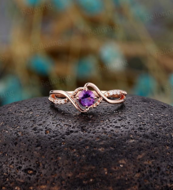 Victorian Amethyst & Diamond Halo Ring — Isadoras Antique Jewelry