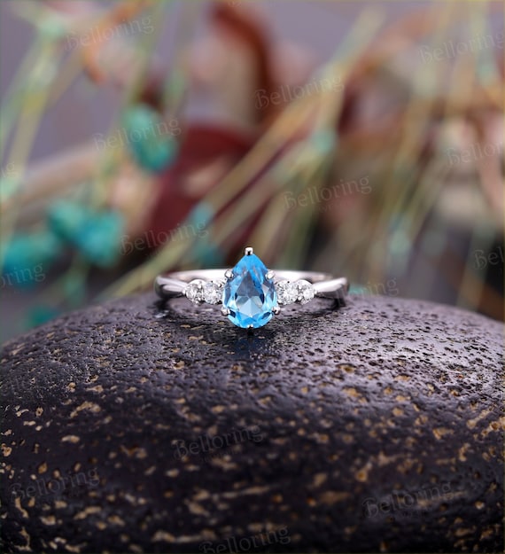 Emerald cut London blue topaz and diamond engagement ring | R 261LBT – NOOI  JEWELRY