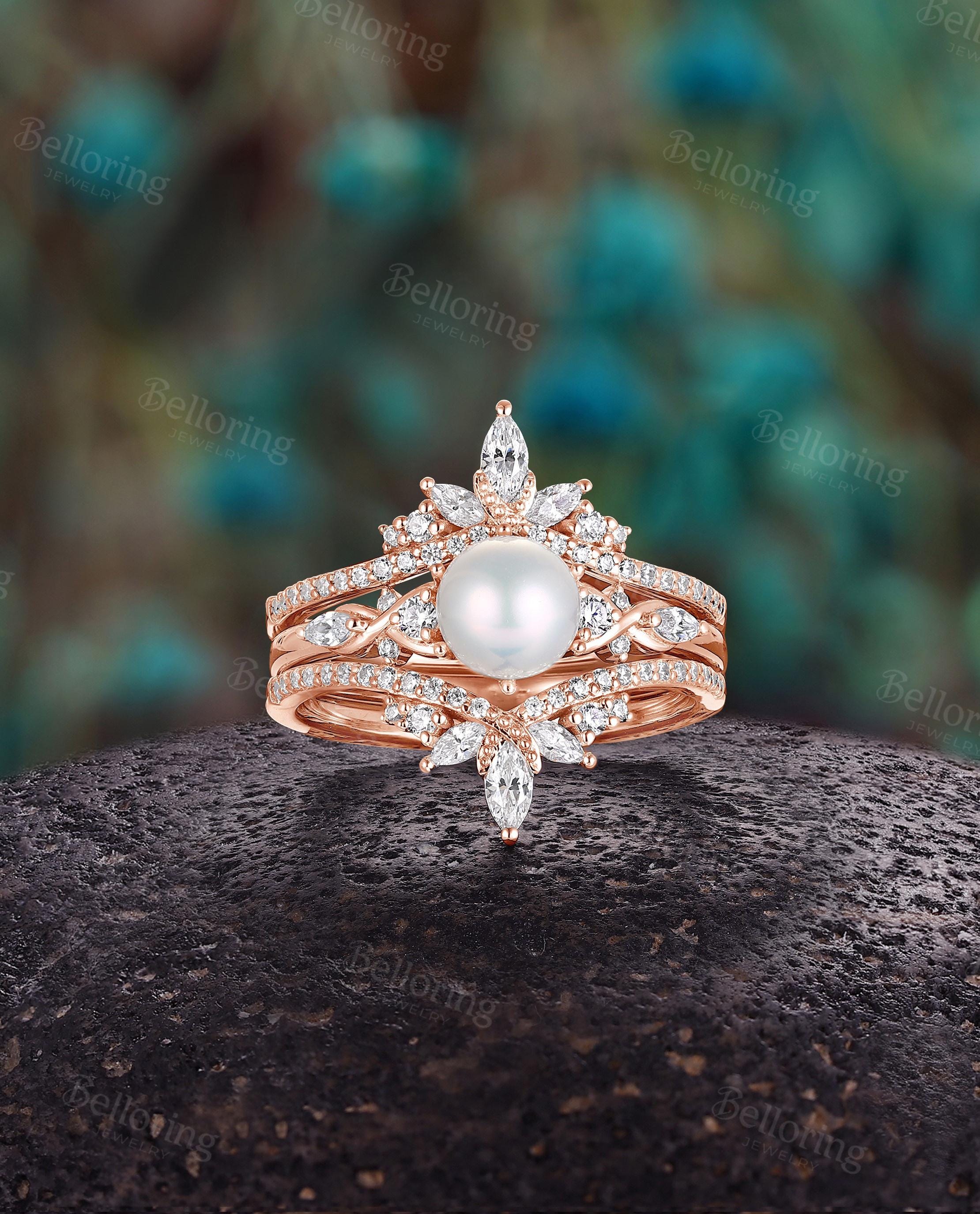 Pearl Crown Enhancer Ring Set - Infinity Twist Shank Engagement