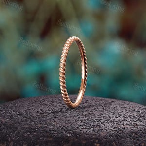 Antique Gold Wedding Ring - Unique Rope Twist Ring Women | 1.5mm - 3mm Mens Ring Stackable Matching Ring Promise Ring  gift for her
