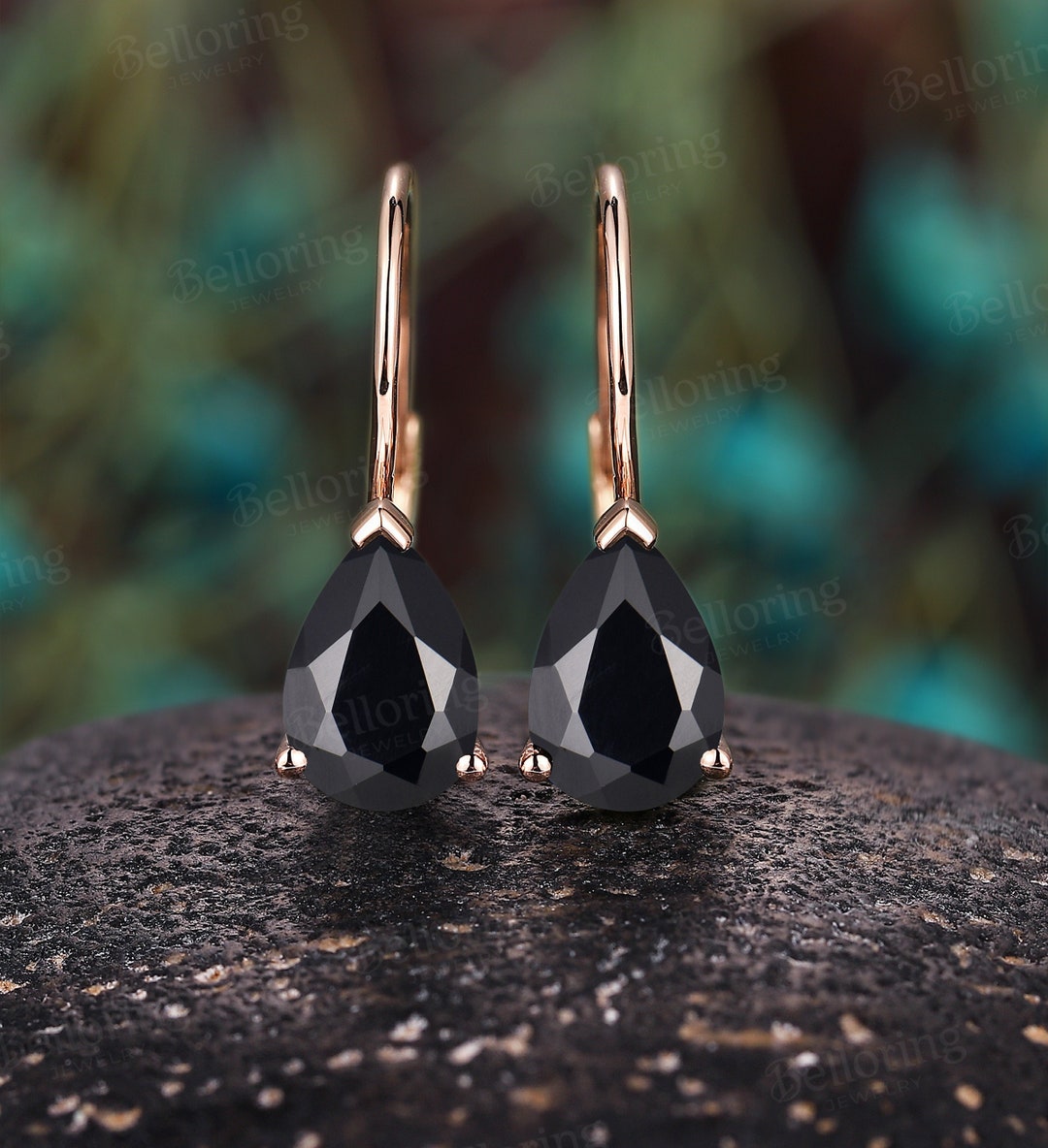 Pear Inlay Black Onyx French Wire Earrings