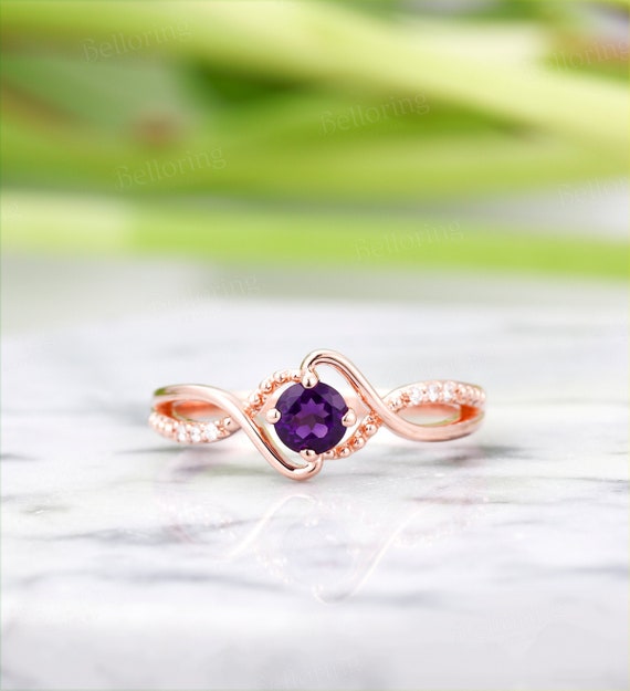 Amazon.com: Natural Amethyst Wedding Ring Set 14K Rose Gold Pear Amethyst  Engagement Ring Vintage Teardrop Ring Curved Stacking Band Bridal Promise  Ring : Handmade Products