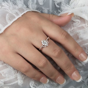 Vintage Morganite engagement ring set art deco moissanite ring set Rose gold half eternity diamond bridal set anniversary promise ring set image 6