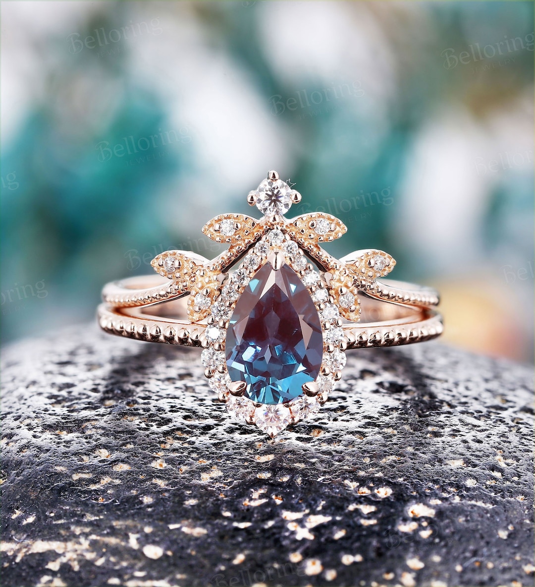 Rose Gold Ring Alexandrite Pear Ring Pear Shaped Alexandrite