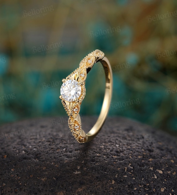 Milgrain moissanite engagement best sale ring