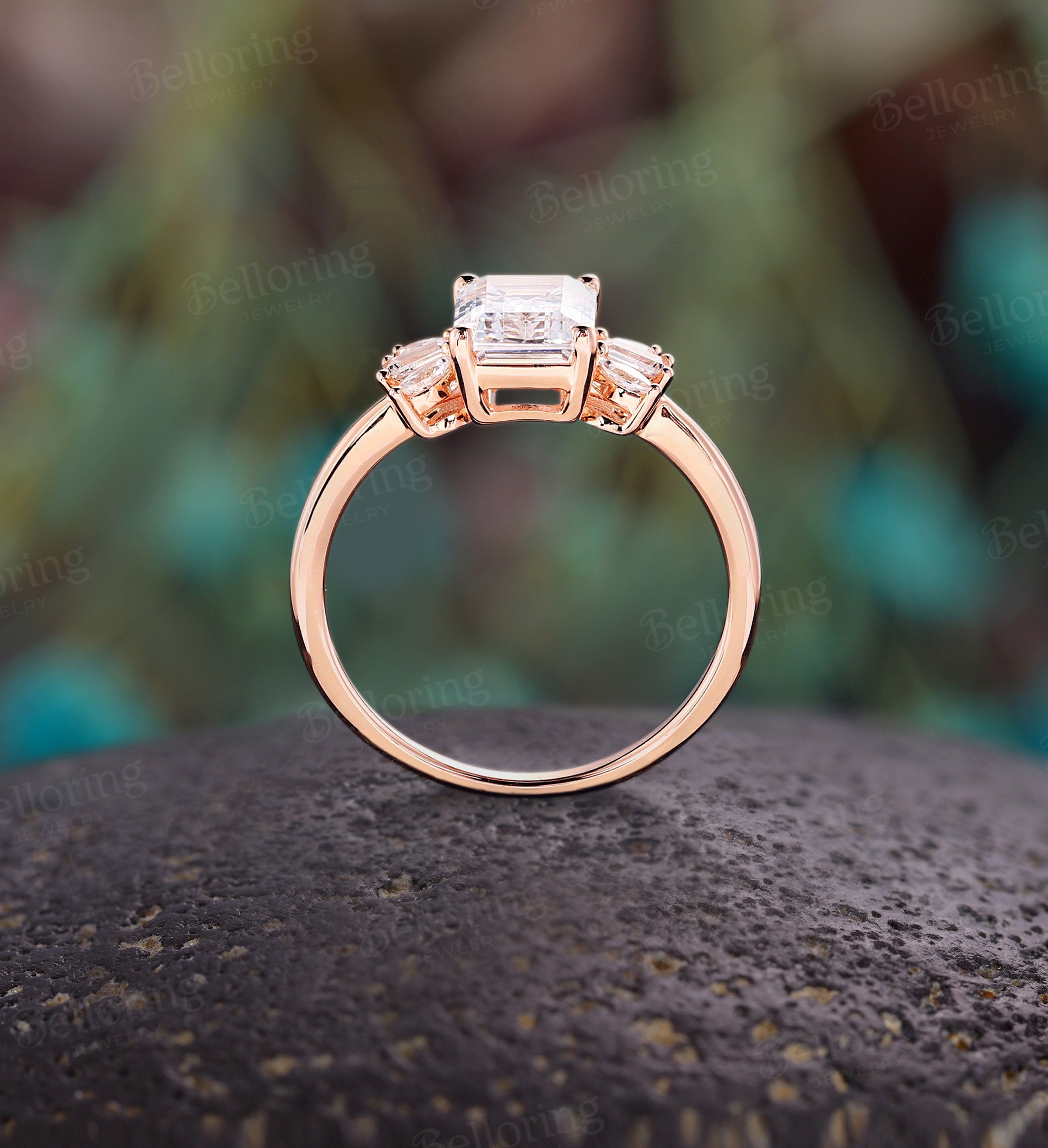Fine Quality Octagon Claw Set Tanzanite & Princess Cut Diamond Dress Ring