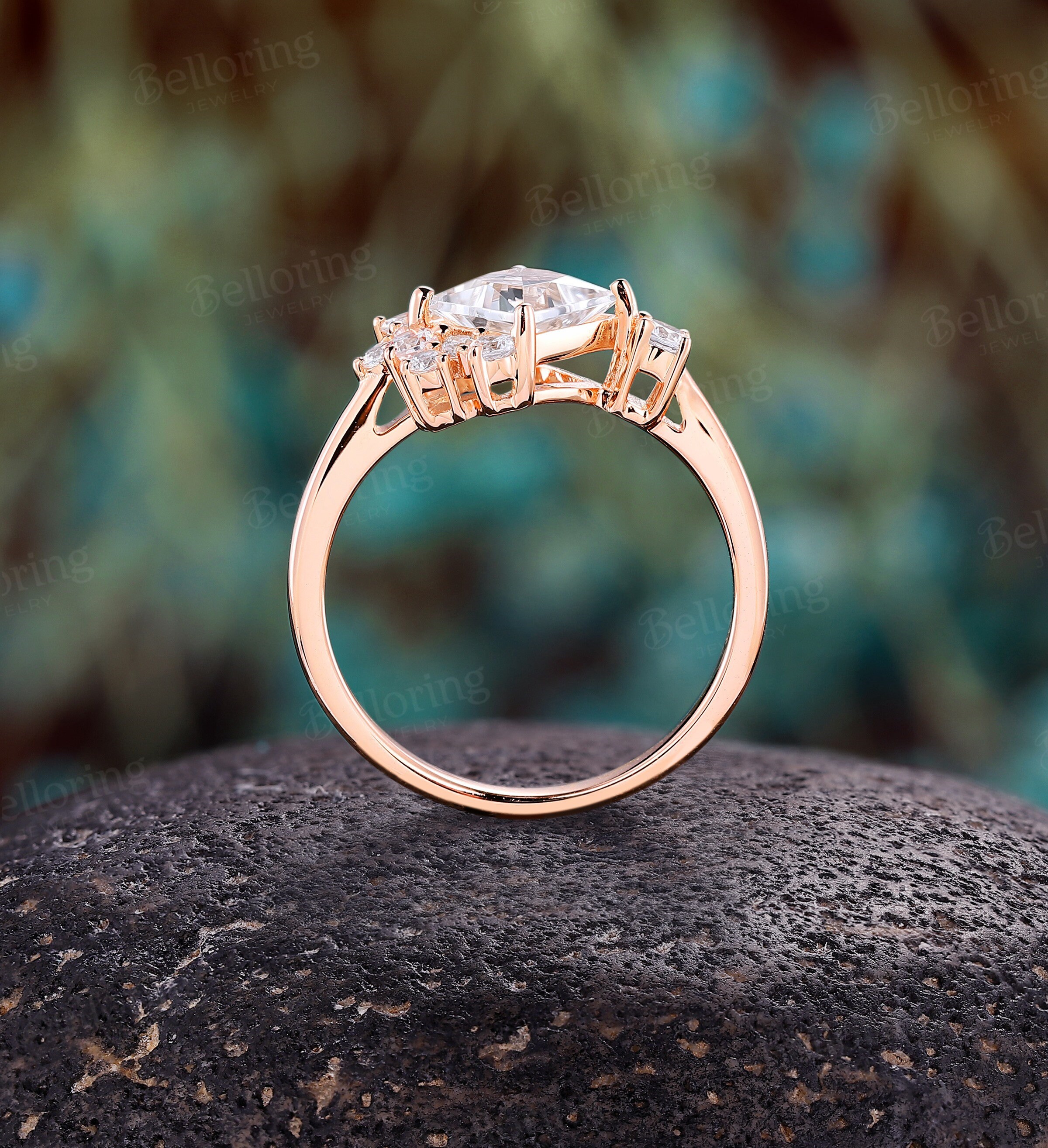 Vintage Princess White Topaz Engagement Wedding Ring Cluster Vintage Princess White Topaz Engagement Wedding Ring Cluster