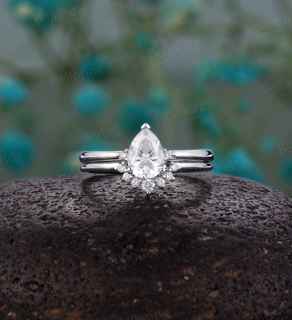 Moissanite Engagement Ring Set for Women Pear Shaped Sterling Silver –  IfShe UK
