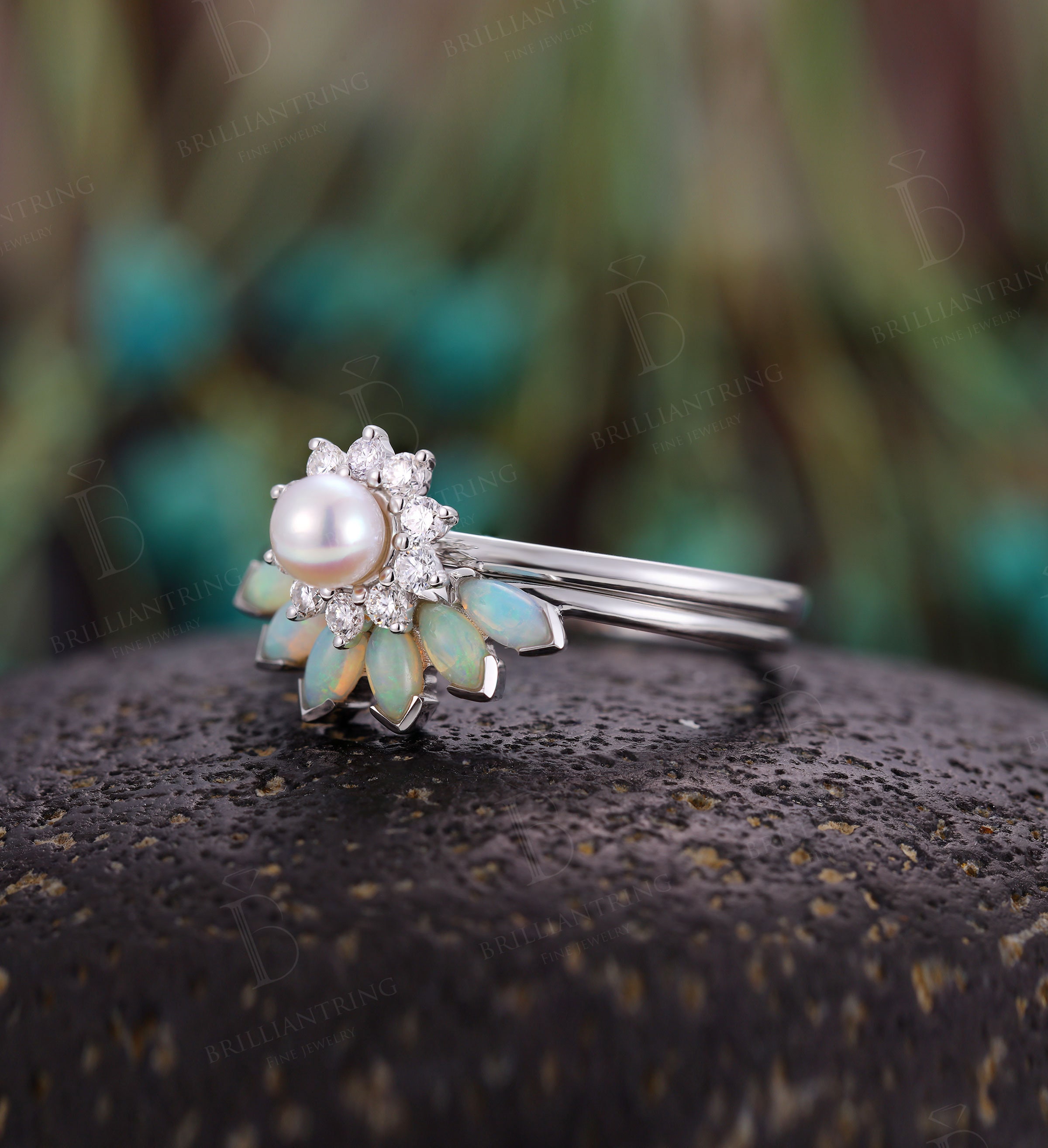 compromiso de perlas blancas engastado en oro blanco - Etsy España