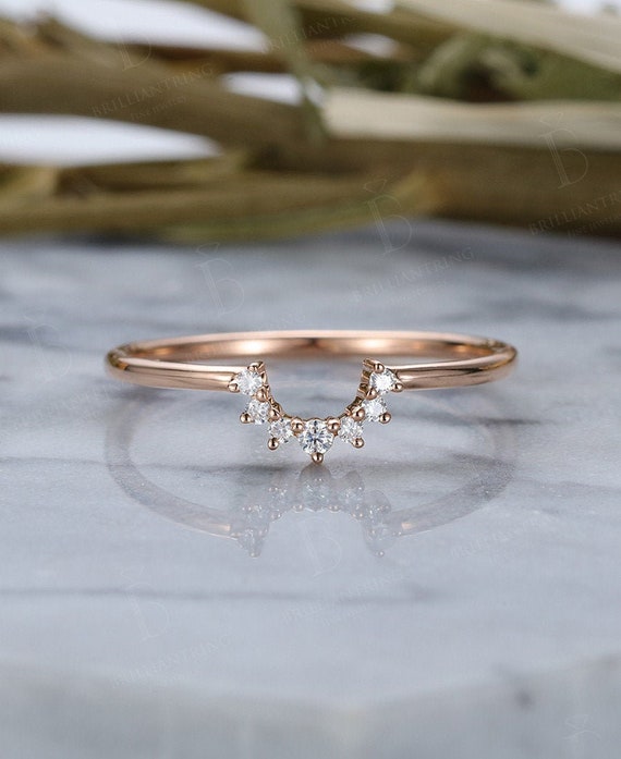 Buy Moissanite Diamond Curved Wedding Band Rose Gold Chevron Ring