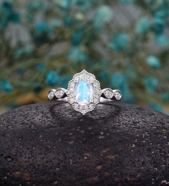 Oval shape Moonstone engagement ring rose gold|Vintage branch design diamond  Bridal rin… | Moonstone engagement ring, Crystal engagement rings, Rose engagement  ring