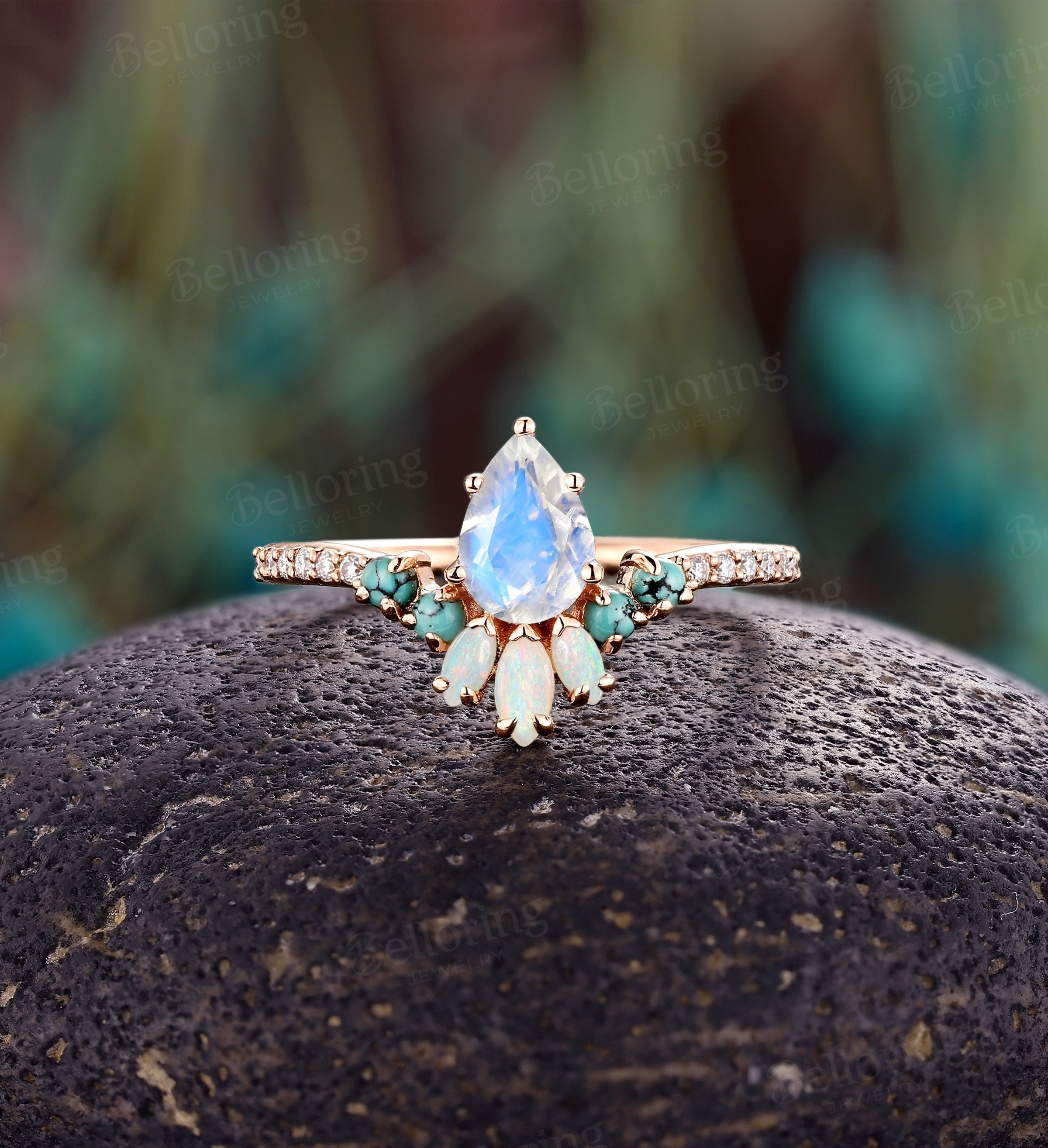 Pear moonstone engagement sale ring