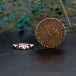 Heart Shaped Moissanite Engagement Ring Dainty Vintage 5 Stone Ring ...