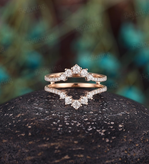 Unique Moissanite Double Curved Wedding Band,antique Enhancer