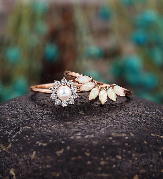 compromiso de perlas blancas engastado en oro blanco - Etsy España