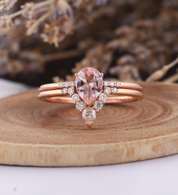 Pink morganite engagement ring rose gold pear cut vintage | Etsy