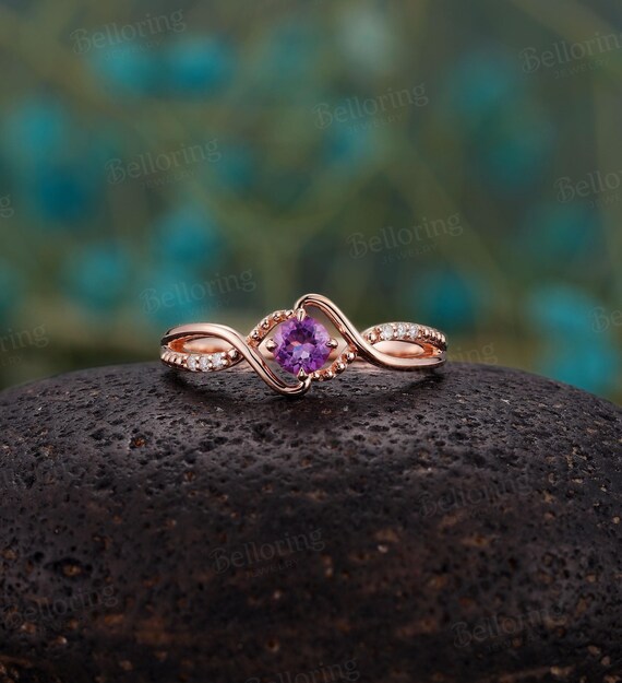 14Kゴールドのヴィンテージアメジストエンゲージリング - アンティーク  