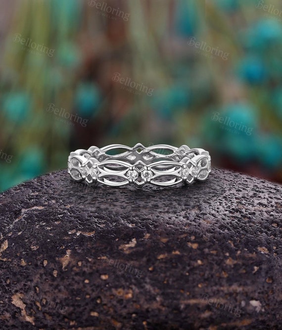 Celtic Moissanite Filigree Full Eternity Band Gold Intricate Lattice Wedding Band Women Irish Knot Design Stackable Ring Promise Ring Etsy