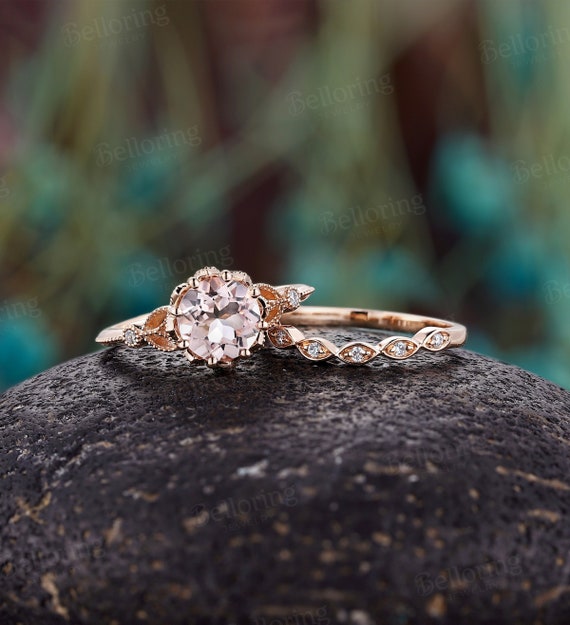 Vintage morganite clearance wedding sets