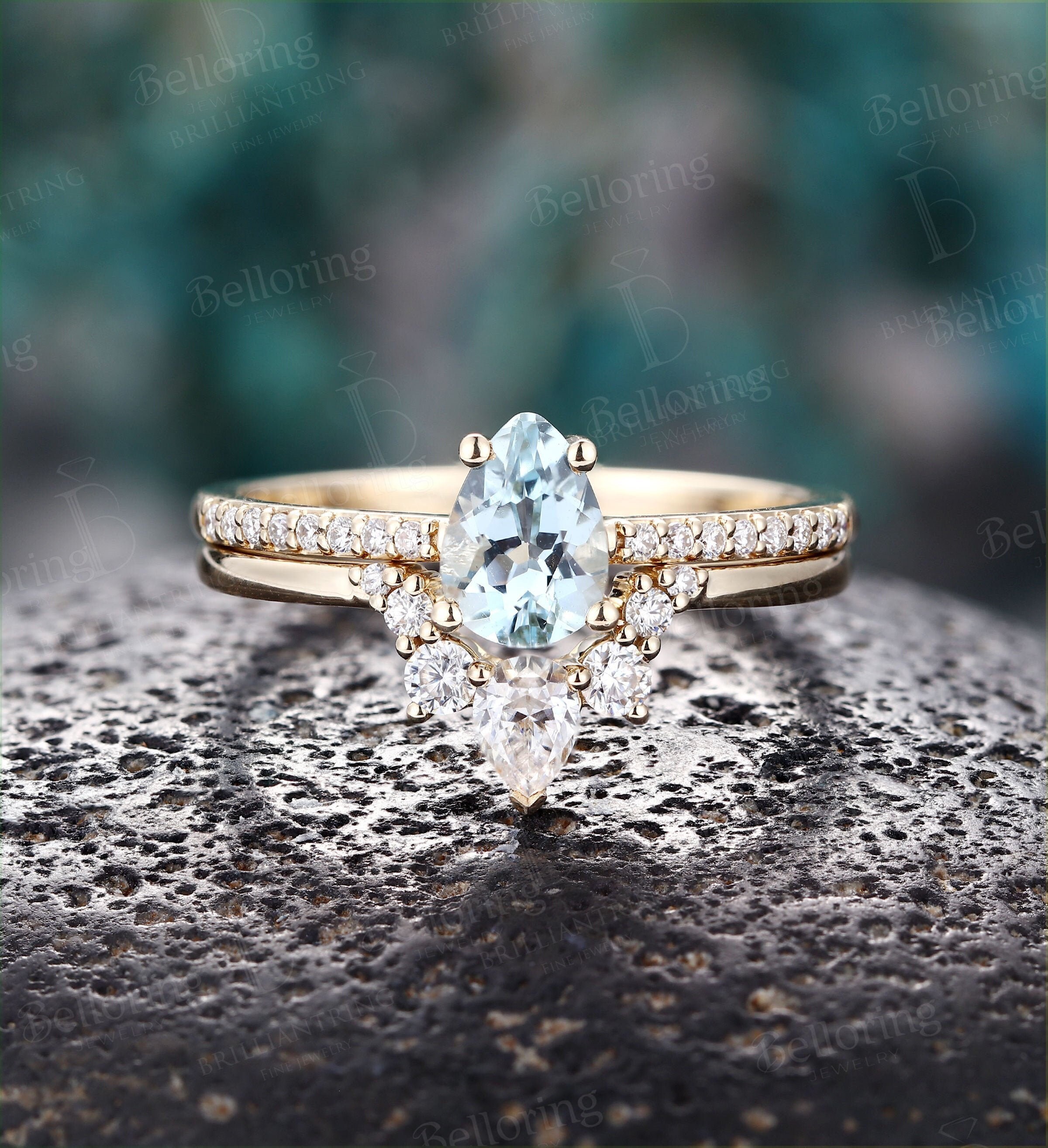 Aquamarine teardrop engagement ring deals