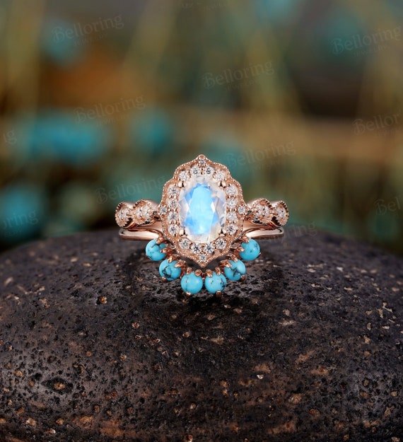 One of a Kind Pear-Cut Moonstone + Salt and Pepper Diamond Cluster Ring |  Alexis Russell