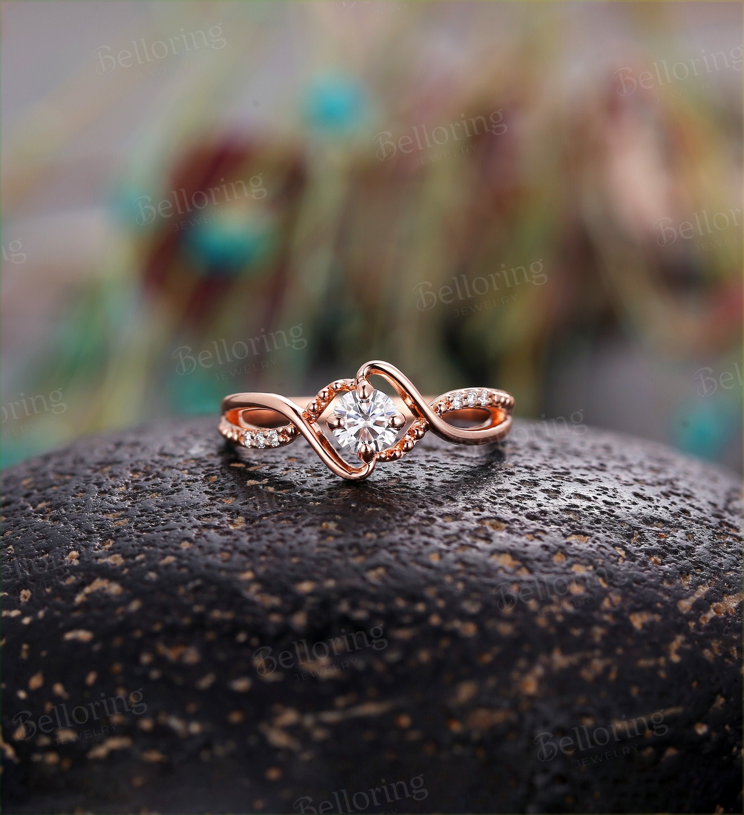 Anniversary Ring 2.15 CT Round Moissanite Diamond Bridal Sets Art Deco Bridal Set Vintage Wedding Ring Set Round Moissanite Ring Set