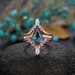 Vintage Alexandrite engagement ring set Rose gold kite ring set unique marquise opal rings art deco moonstone bridal set anniversary ring