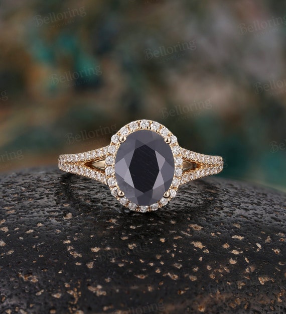 Vintage 10K Gold Onyx Diamond Ring - Ruby Lane