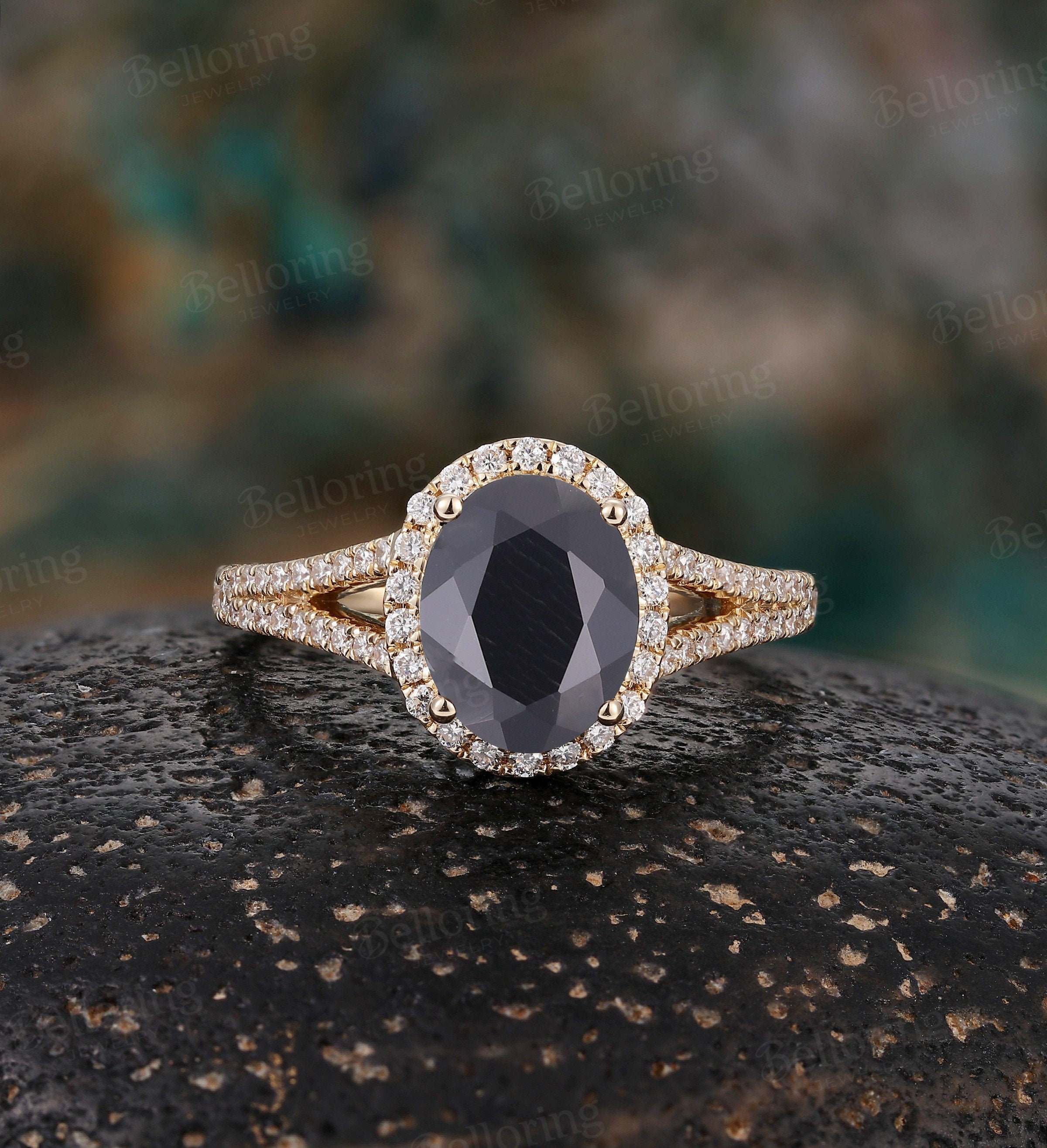 Vintage Black Onyx Engagement Ring Oval Art Deco Diamond Vintage Black Onyx Engagement Ring Oval Art Deco Diamond