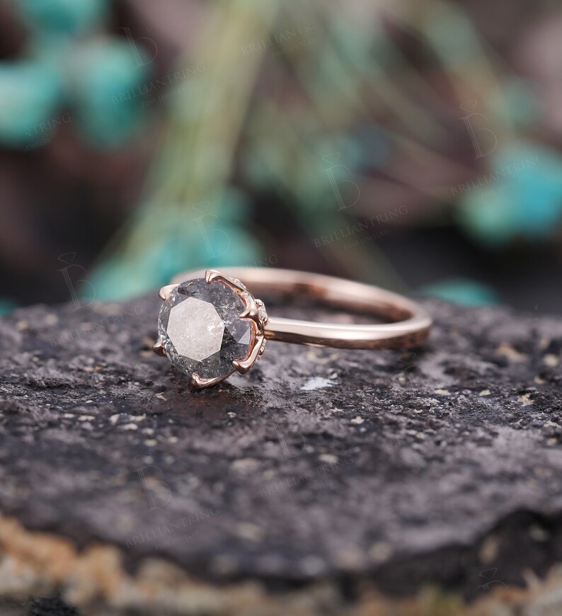 Salt and Pepper Diamond Engagement Ring Vintage Wedding Ring Etsy UK