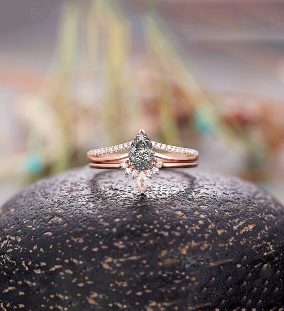 Black quartz engagement ring hot sale