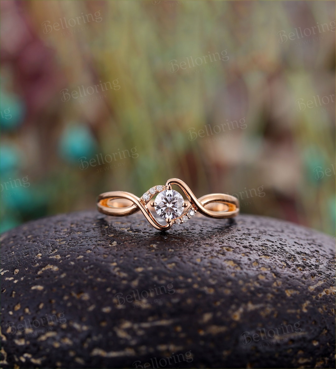 1.5 CT Moissanite Infinity Engagement Ring Wedding Band Set 14k Rose Gold  Plated | eBay