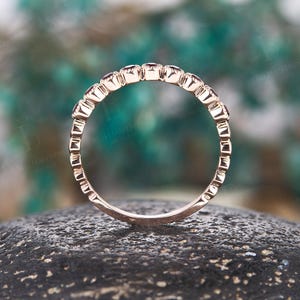 Vintage Garnet Wedding Band: Unique Rose Gold Half Eternity Stackable Promise Ring for Her image 7