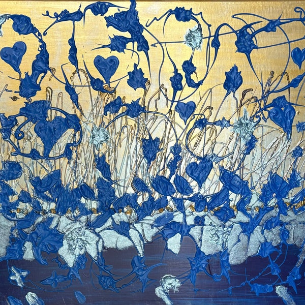 Tableau peinture originale « le Lierre Bleu » unique  peint 100% à la main