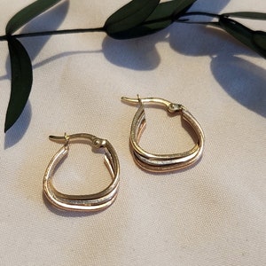 14k tri colour gold square hoop earrings
