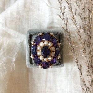 NEW PRICE 14k yellow gold amethyst and pearl statement ring