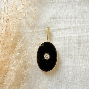 Vintage 14k geelgouden onyx en diamanten hanger, circa 1930-40