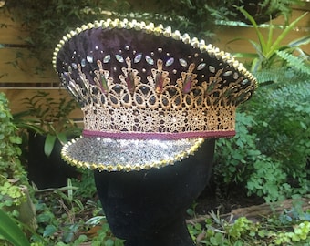 Velvet Rhinestone Captain Hat • Festival Military Hat