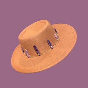 Savannah Hat • wide brim boater hat • amethyst stone festival hat