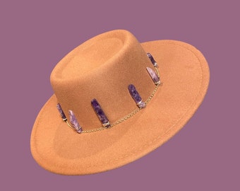 Savannah Hat • wide brim boater hat • amethyst stone festival hat