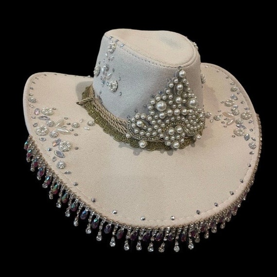 Elegant Pearl-Embellished White Cowboy Hat Denise Pearl Embellished Cowboy Hat | francesca main image 2