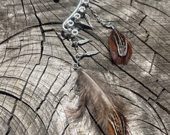 Feather chain and spike ear cuffs • boho hippie festival style