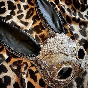 Golden Dust Bunny Mask • Festival performance Headpiece • Rabbit Masquerade Costume Mask