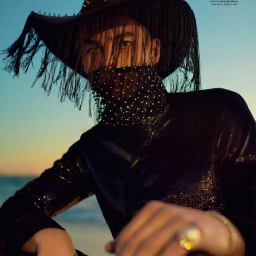 Suede Boho Black Fringe Studded Festival Bucket Hat Gold Stud one size Black and Gold rhinestone fringe cowboy hat – LosAngelesCowgirl main image 4