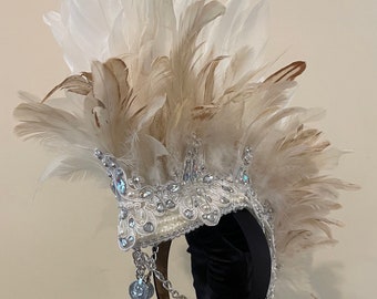 The Vegas Cabaret Deluxe Feather Mohawk Headpiece • Burner Festival Burlesque Performance Headdress